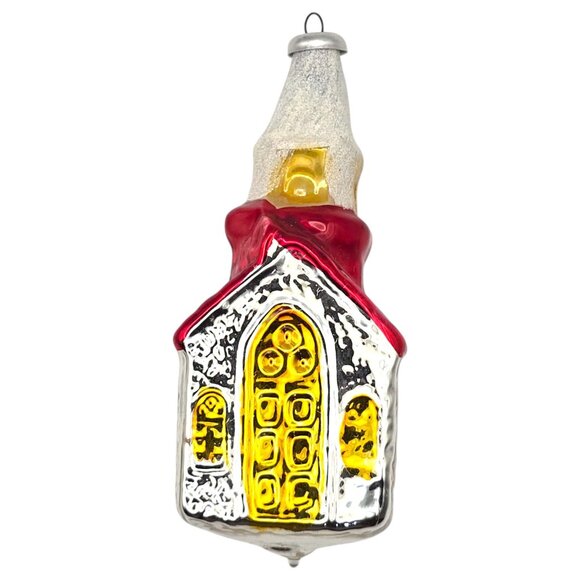 Vintage German Hand-Blown Church Glass Ornament With Red Roof & Yellow Windows - Picture 5 of 7